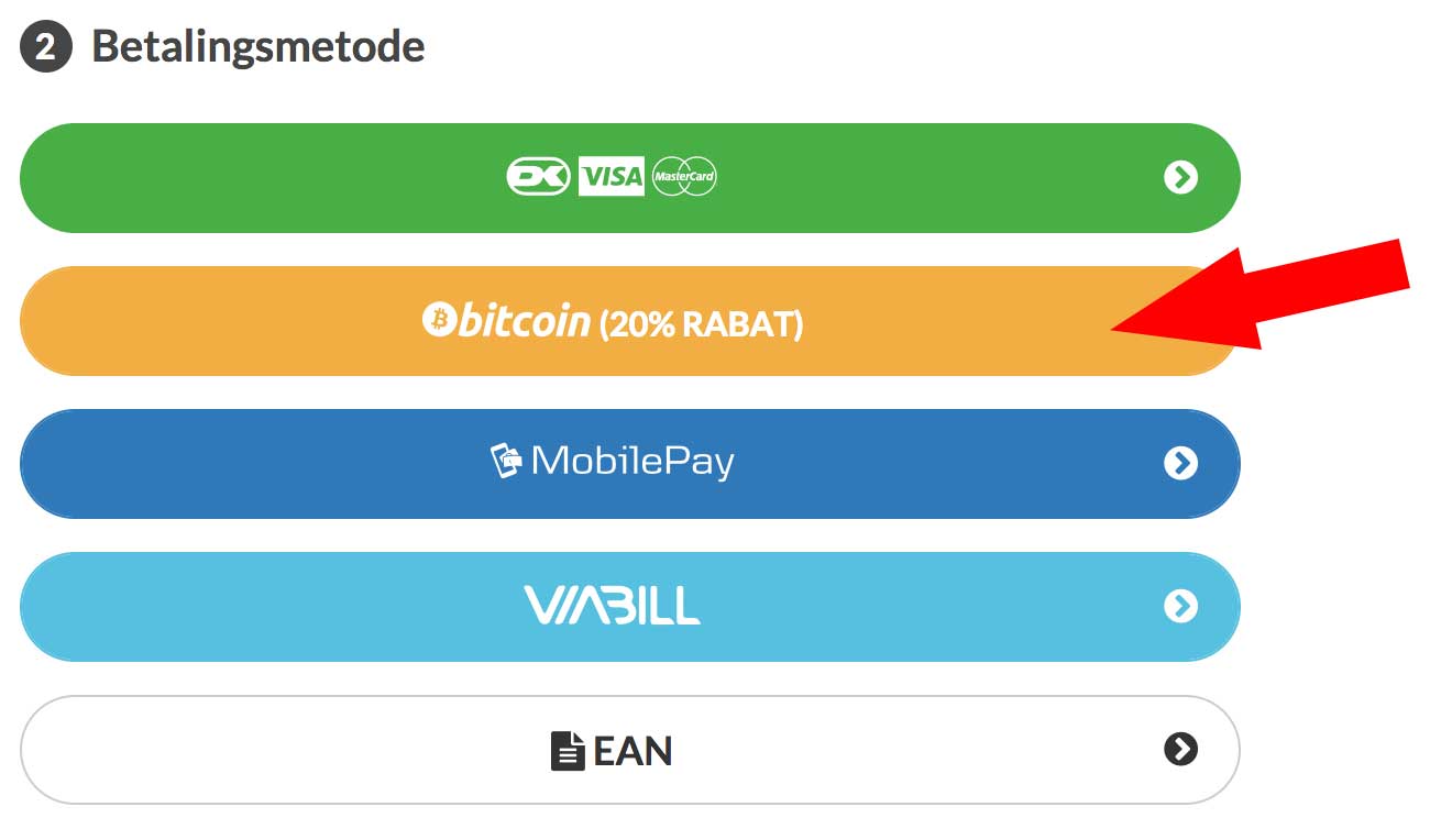 få rabat ved bitcoin-betaling