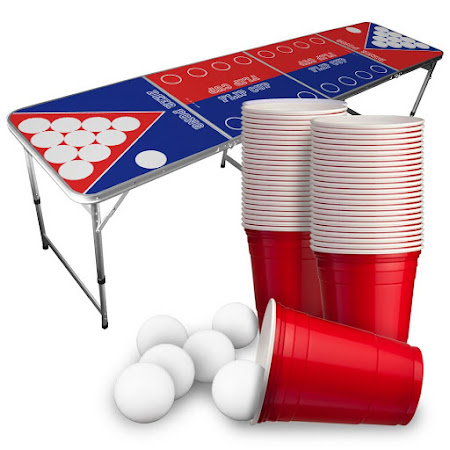 Beer Pong Sæt med Flip Cup inkl. 50 krus og 6 bolde