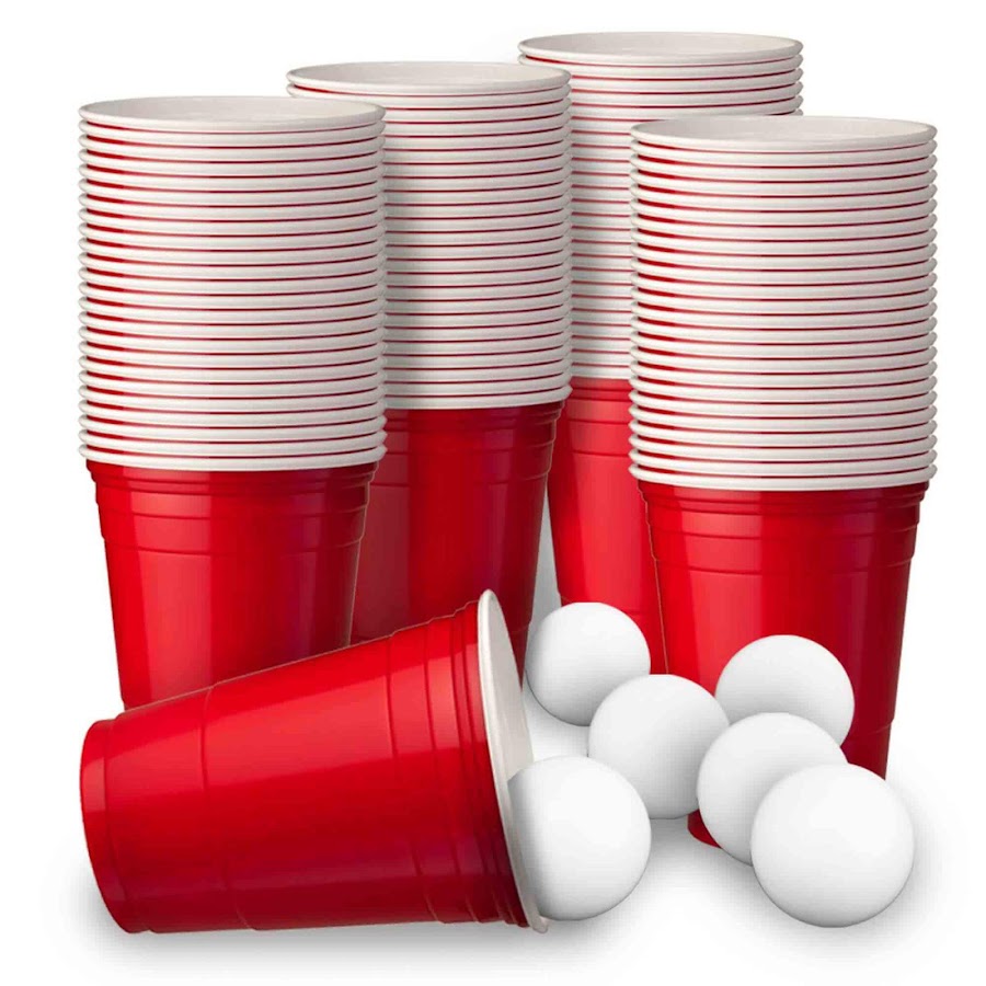 Mega Beer Pong Sæt (100 Red Cups + 6 Bolde)