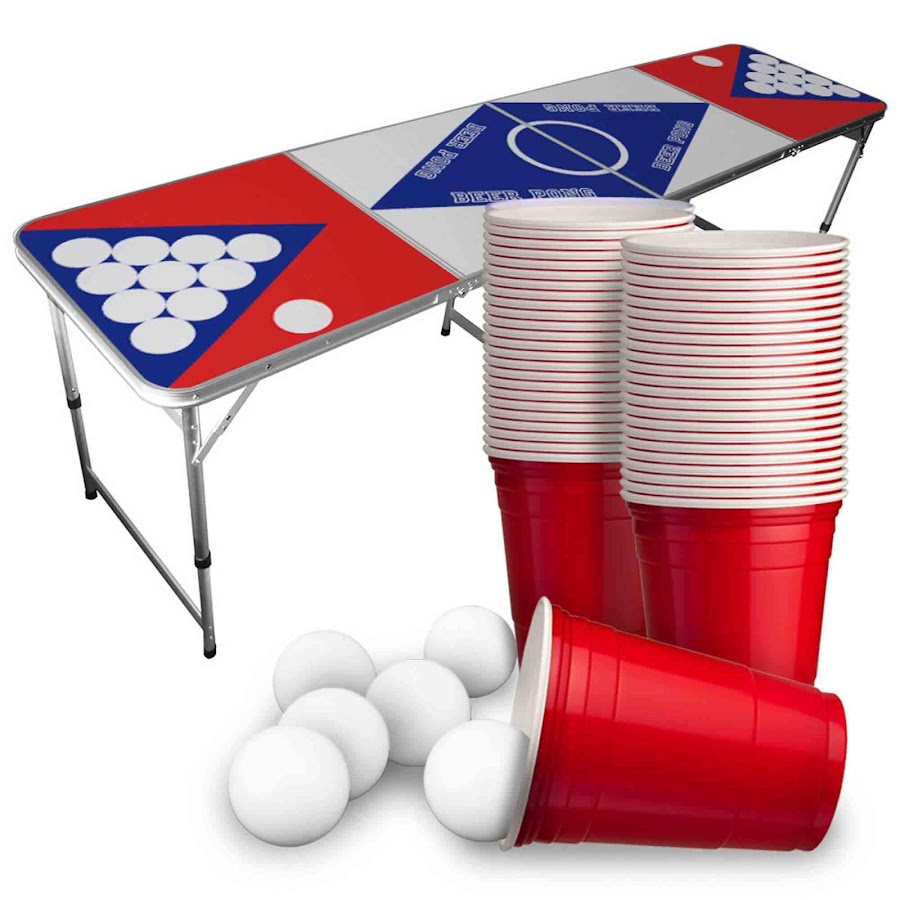 Beer Pong Bord inkl. 50 røde krus og 6 bolde