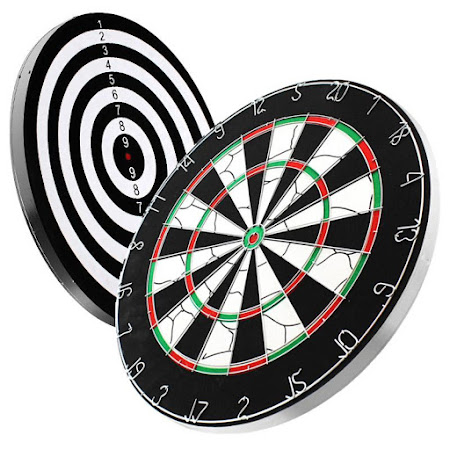 Dartskive med 6 pile og to spillesider