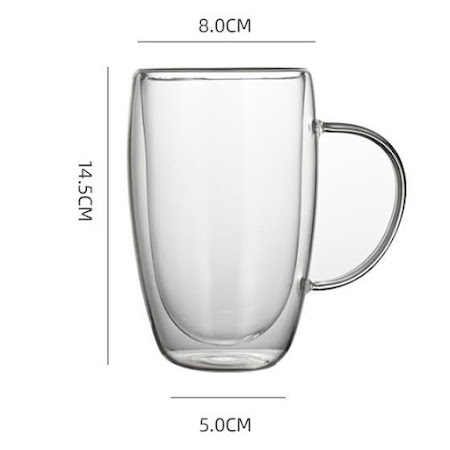 Gennemsigtig kaffekop med hank 450ml 4 stk.