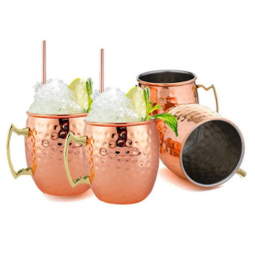 Moscow Mule krus i kobber og med sugerør til. 4 stk.